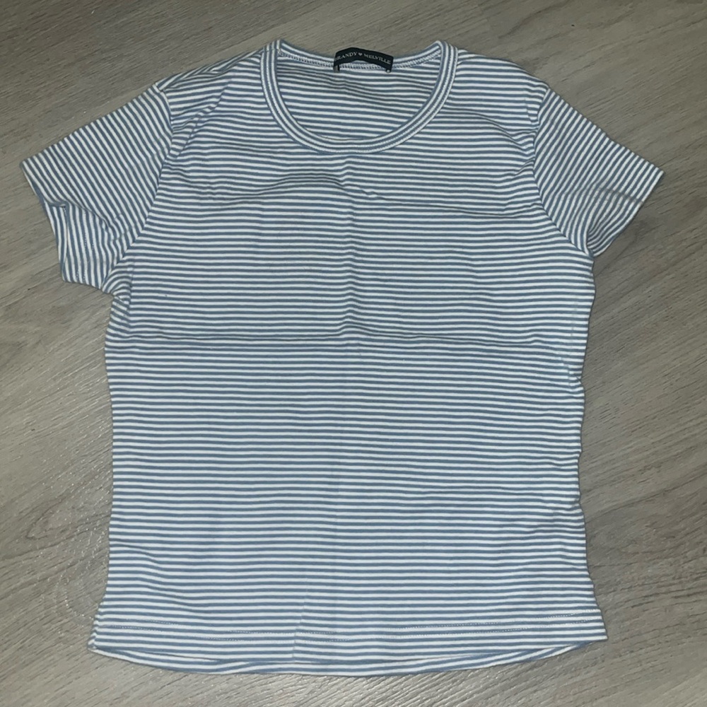 Brandy Melville White and Blue Stripped Top One Size
